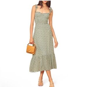 Reformation Green Floral Midi Dress